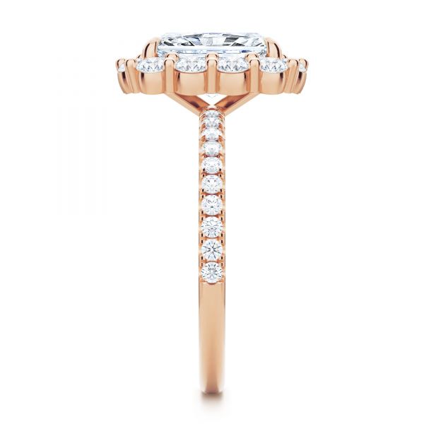 14k Rose Gold 14k Rose Gold Radiant Diamond Halo Engagement Ring - Side View -  107271