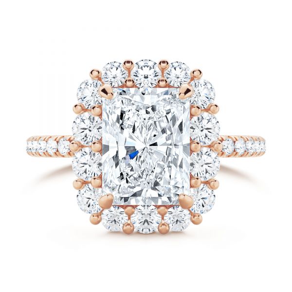 14k Rose Gold 14k Rose Gold Radiant Diamond Halo Engagement Ring - Top View - 107271