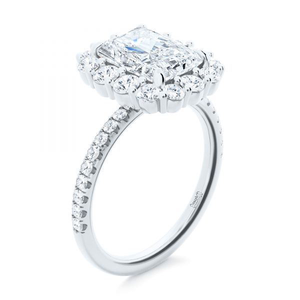 14k White Gold 14k White Gold Radiant Diamond Halo Engagement Ring - Three-Quarter View -  107271