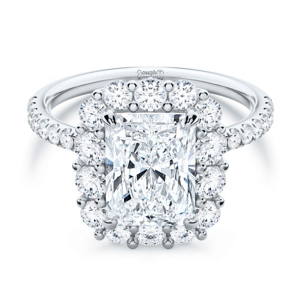 18k White Gold 18k White Gold Radiant Diamond Halo Engagement Ring - Flat View -  107271
