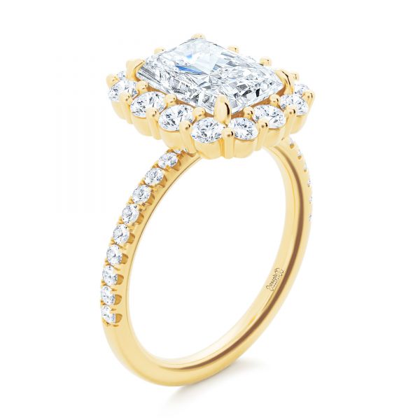 14k Yellow Gold 14k Yellow Gold Radiant Diamond Halo Engagement Ring - Three-Quarter View -  107271