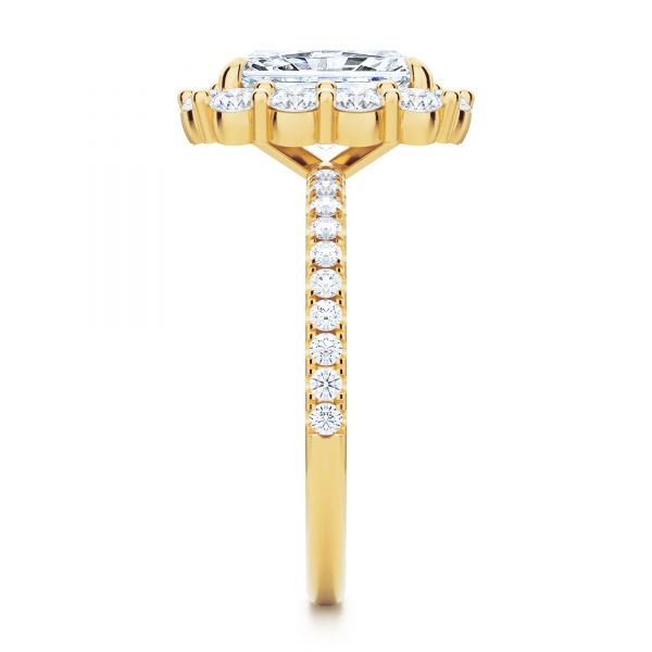 18k Yellow Gold 18k Yellow Gold Radiant Diamond Halo Engagement Ring - Side View -  107271