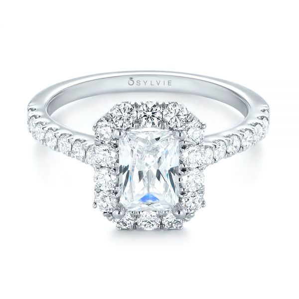 14k White Gold Radiant Halo Diamond Engagement Ring - Flat View -  103999
