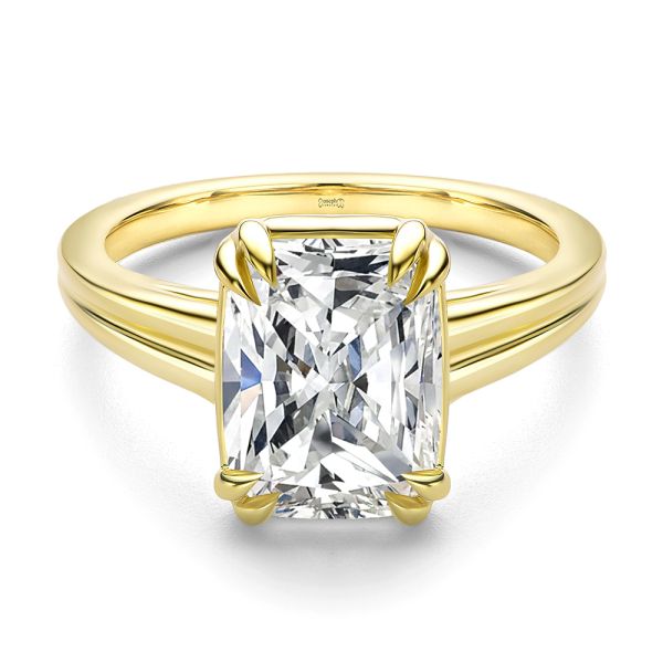 14k Yellow Gold Ridged Shank Elongated Cushion Cut Diamond Engagement Ring - Flat View -  108335 - Thumbnail