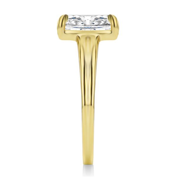 14k Yellow Gold Ridged Shank Elongated Cushion Cut Diamond Engagement Ring - Side View -  108335 - Thumbnail