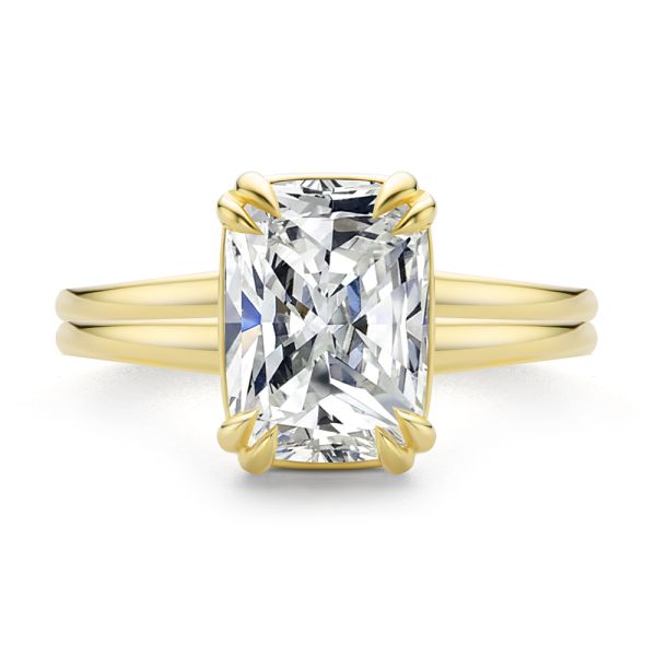 14k Yellow Gold Ridged Shank Elongated Cushion Cut Diamond Engagement Ring - Top View -  108335 - Thumbnail