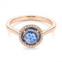 14k Rose Gold 14k Rose Gold Rose Cut Blue Sapphire And Diamond Halo Engagement Ring - Flat View -  105859 - Thumbnail