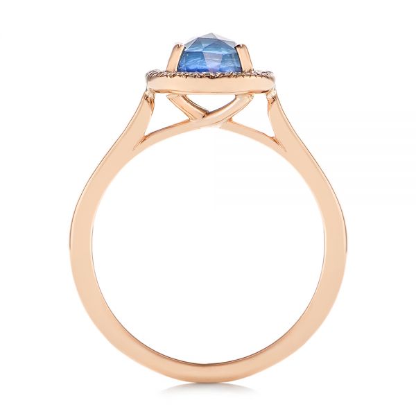 14k Rose Gold 14k Rose Gold Rose Cut Blue Sapphire And Diamond Halo Engagement Ring - Front View -  105859