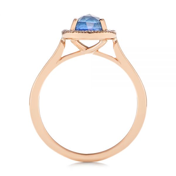 14k Rose Gold 14k Rose Gold Rose Cut Blue Sapphire And Diamond Halo Engagement Ring - Front View - 105859