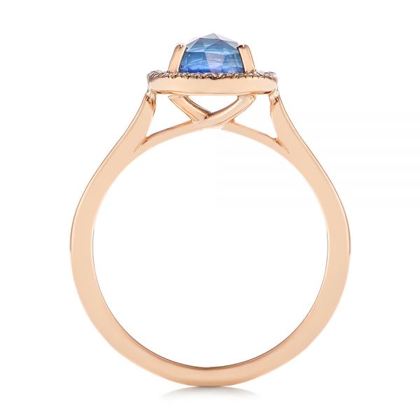 18k Rose Gold 18k Rose Gold Rose Cut Blue Sapphire And Diamond Halo Engagement Ring - Front View -  105859