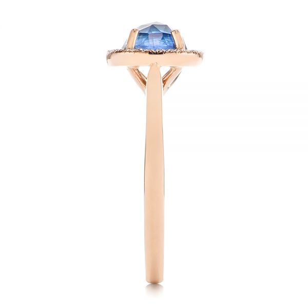 14k Rose Gold 14k Rose Gold Rose Cut Blue Sapphire And Diamond Halo Engagement Ring - Side View - 105859