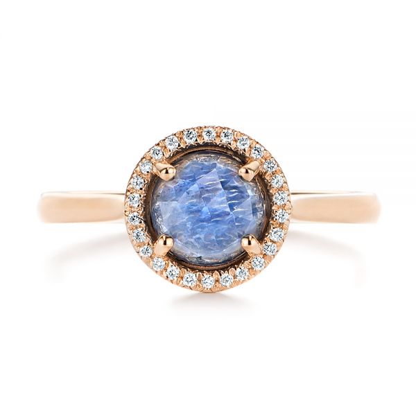 14k Rose Gold 14k Rose Gold Rose Cut Blue Sapphire And Diamond Halo Engagement Ring - Top View -  105859
