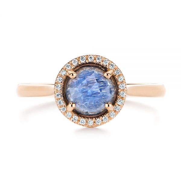 14k Rose Gold 14k Rose Gold Rose Cut Blue Sapphire And Diamond Halo Engagement Ring - Top View - 105859