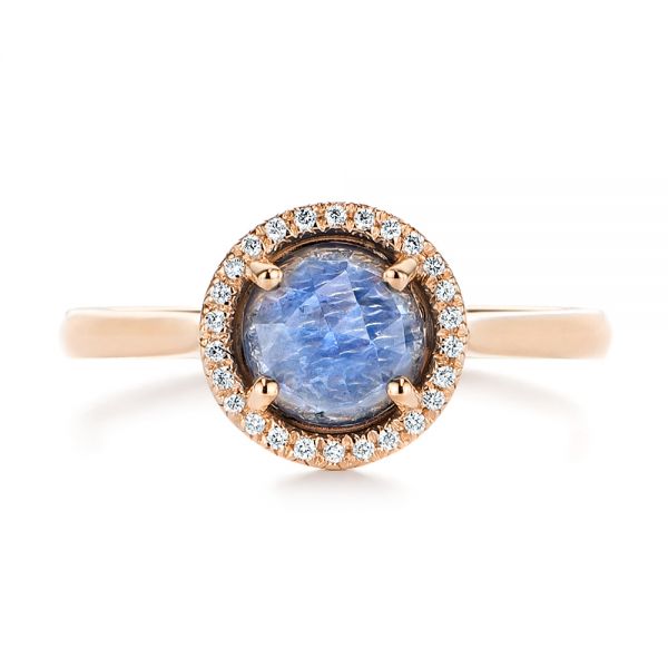 18k Rose Gold 18k Rose Gold Rose Cut Blue Sapphire And Diamond Halo Engagement Ring - Top View -  105859