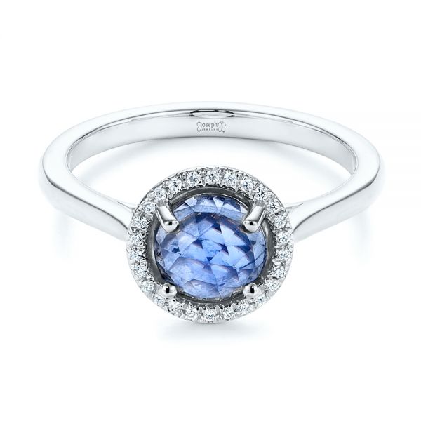 18k White Gold 18k White Gold Rose Cut Blue Sapphire And Diamond Halo Engagement Ring - Flat View -  105859