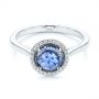 18k White Gold 18k White Gold Rose Cut Blue Sapphire And Diamond Halo Engagement Ring - Flat View -  105859 - Thumbnail
