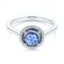 14k White Gold 14k White Gold Rose Cut Blue Sapphire And Diamond Halo Engagement Ring - Flat View -  105859 - Thumbnail