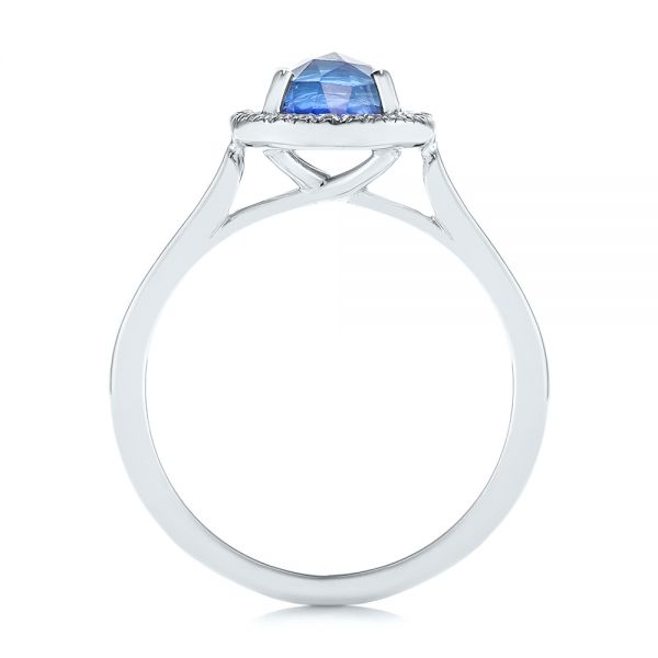 14k White Gold 14k White Gold Rose Cut Blue Sapphire And Diamond Halo Engagement Ring - Front View - 105859