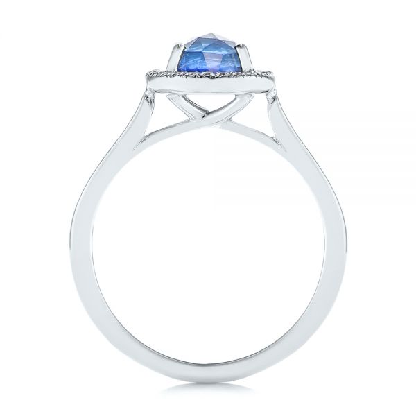  Platinum Platinum Rose Cut Blue Sapphire And Diamond Halo Engagement Ring - Front View -  105859