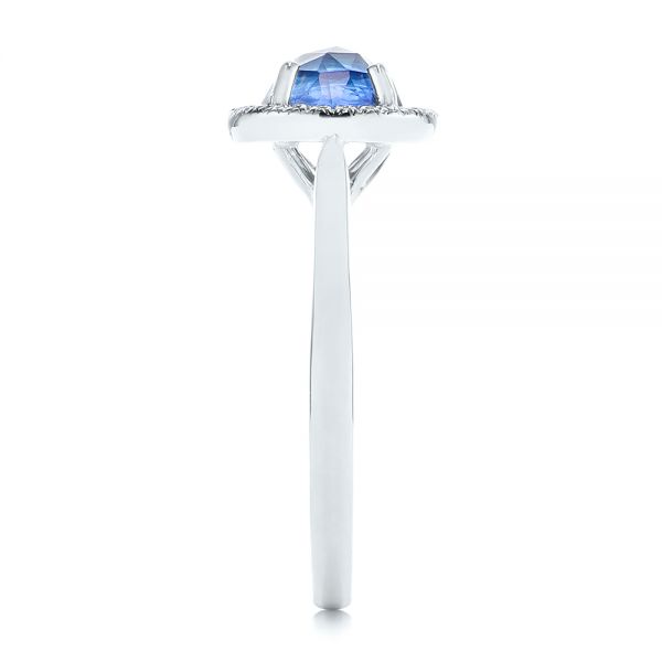 14k White Gold 14k White Gold Rose Cut Blue Sapphire And Diamond Halo Engagement Ring - Side View - 105859