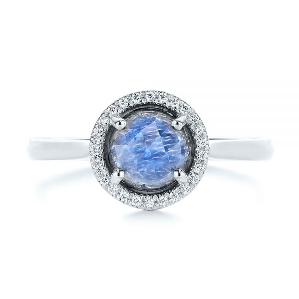 14k White Gold 14k White Gold Rose Cut Blue Sapphire And Diamond Halo Engagement Ring - Top View - 105859