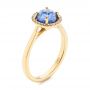 14k Yellow Gold Rose Cut Blue Sapphire And Diamond Halo Engagement Ring - Three-Quarter View -  105859 - Thumbnail