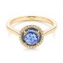 18k Yellow Gold 18k Yellow Gold Rose Cut Blue Sapphire And Diamond Halo Engagement Ring - Flat View -  105859 - Thumbnail