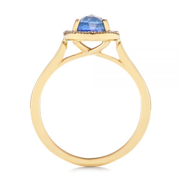 14k Yellow Gold Rose Cut Blue Sapphire And Diamond Halo Engagement Ring - Front View -  105859