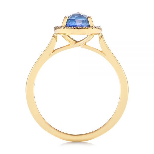 14k Yellow Gold Rose Cut Blue Sapphire And Diamond Halo Engagement Ring - Front View -  105859