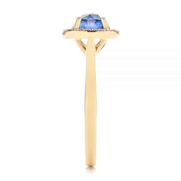 14k Yellow Gold Rose Cut Blue Sapphire And Diamond Halo Engagement Ring - Side View -  105859