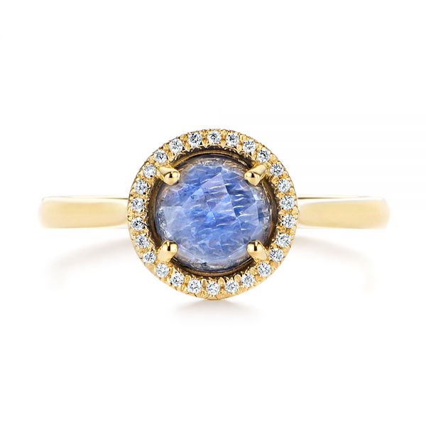 18k Yellow Gold 18k Yellow Gold Rose Cut Blue Sapphire And Diamond Halo Engagement Ring - Top View -  105859