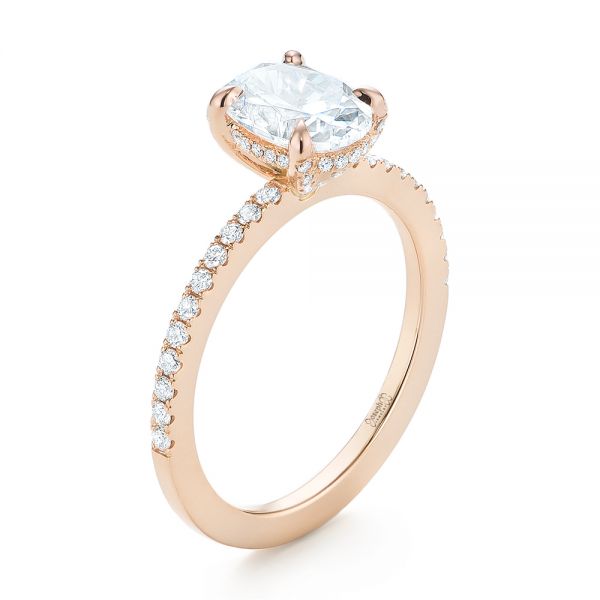 18k Rose Gold Diamond Engagement Ring - Three-Quarter View -  103371