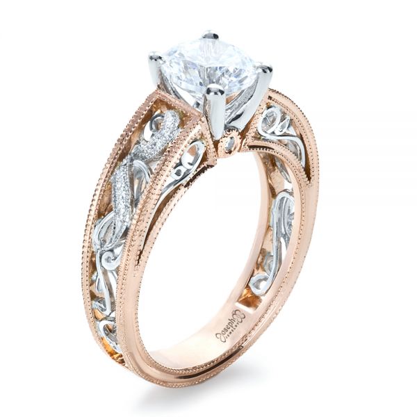 18k Rose Gold And Platinum 18k Rose Gold And Platinum Diamond Engagement Ring - Three-Quarter View -  1214