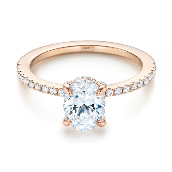 18k Rose Gold Diamond Engagement Ring - Flat View -  103371