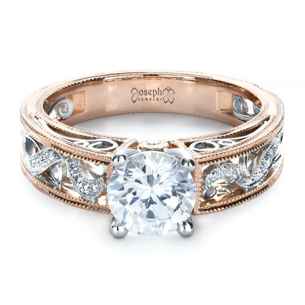 18k Rose Gold And 14K Gold 18k Rose Gold And 14K Gold Diamond Engagement Ring - Flat View -  1214