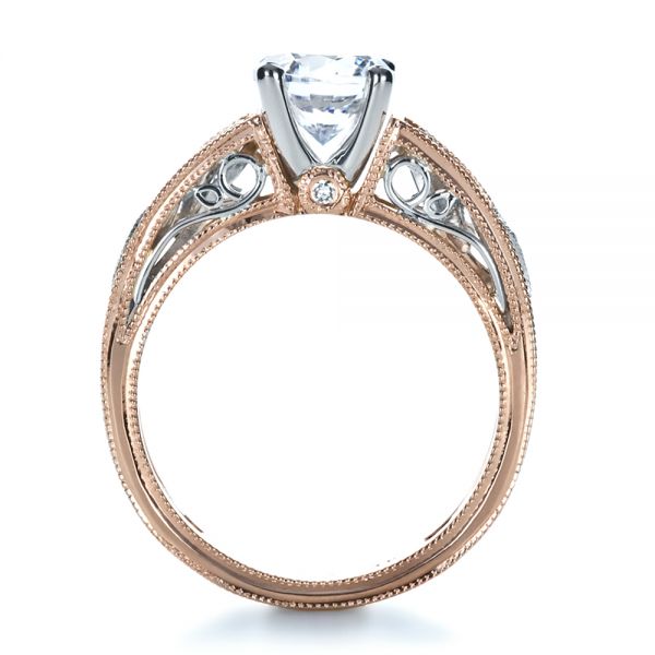 14k Rose Gold And 14K Gold Diamond Engagement Ring - Front View -  1214