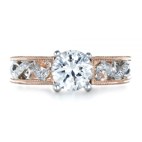 14k Rose Gold And 18K Gold 14k Rose Gold And 18K Gold Diamond Engagement Ring - Top View -  1214