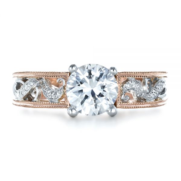 18k Rose Gold And 14K Gold 18k Rose Gold And 14K Gold Diamond Engagement Ring - Top View - 1214