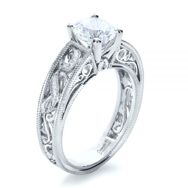 14k White Gold And 14K Gold 14k White Gold And 14K Gold Diamond Engagement Ring - Three-Quarter View - 1214