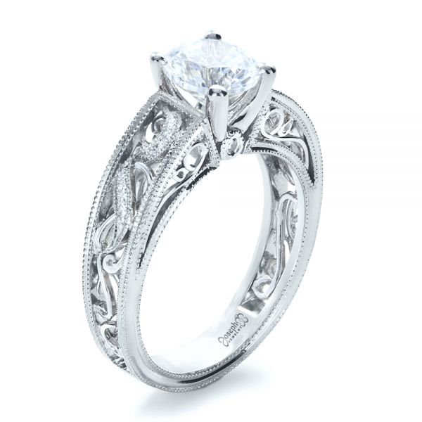 14k White Gold And Platinum 14k White Gold And Platinum Diamond Engagement Ring - Three-Quarter View -  1214