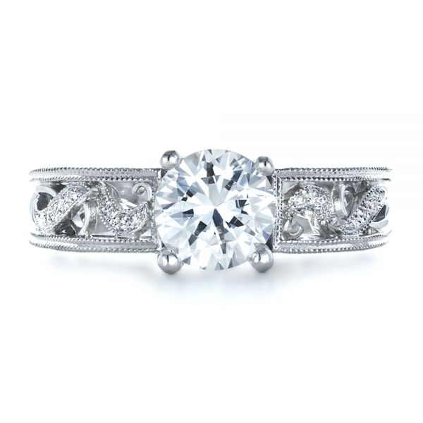 18k White Gold And Platinum 18k White Gold And Platinum Diamond Engagement Ring - Top View -  1214