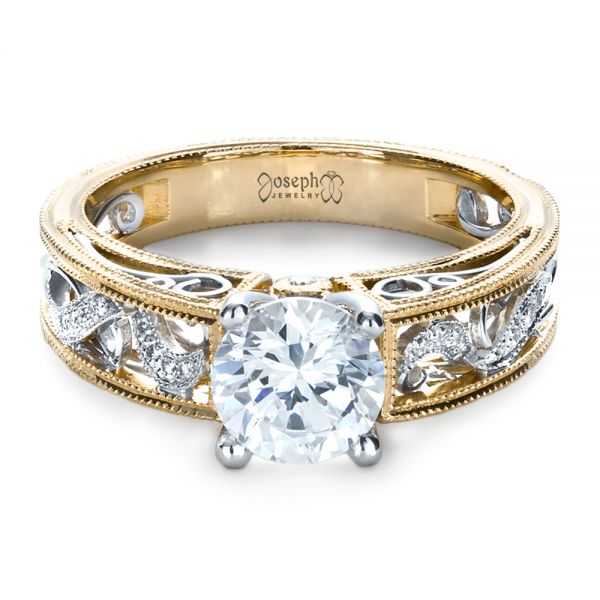 14k Yellow Gold And Platinum 14k Yellow Gold And Platinum Diamond Engagement Ring - Flat View -  1214