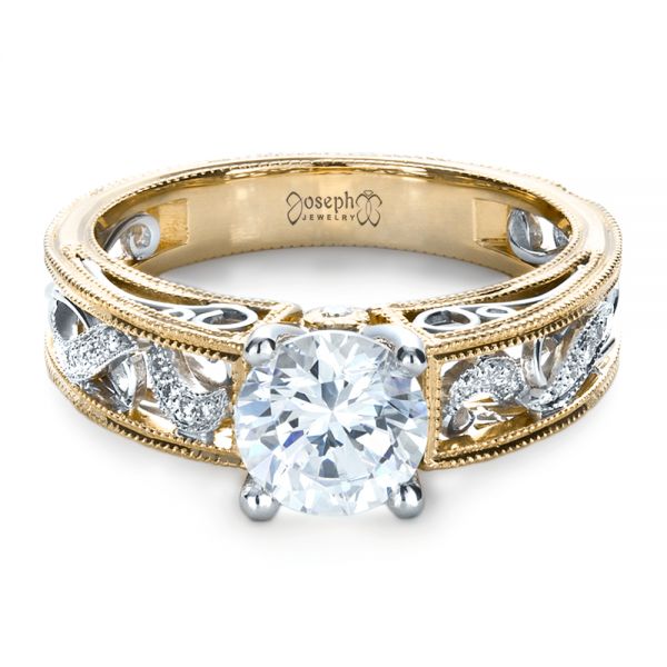 14k Yellow Gold And 18K Gold 14k Yellow Gold And 18K Gold Diamond Engagement Ring - Flat View -  1214