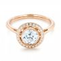 18k Rose Gold Diamond Halo Engagement Ring - Flat View -  102673 - Thumbnail