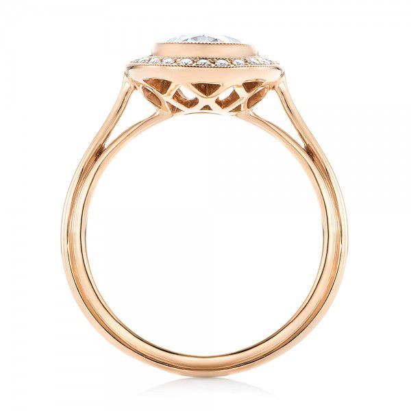 18k Rose Gold Diamond Halo Engagement Ring - Front View -  102673