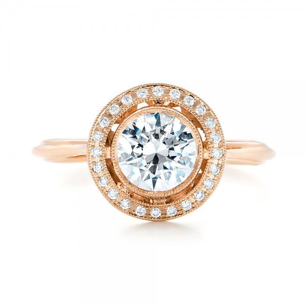 18k Rose Gold Diamond Halo Engagement Ring - Top View -  102673