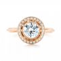 18k Rose Gold Diamond Halo Engagement Ring - Top View -  102673 - Thumbnail