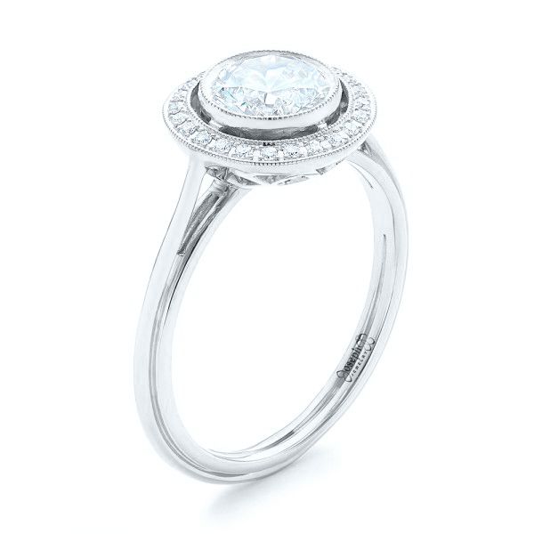 18k White Gold 18k White Gold Diamond Halo Engagement Ring - Three-Quarter View -  102673