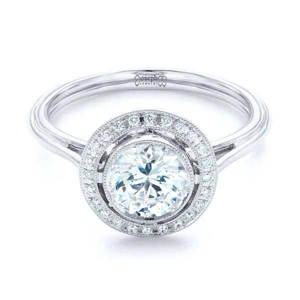 14k White Gold 14k White Gold Diamond Halo Engagement Ring - Flat View -  102673