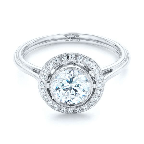 18k White Gold 18k White Gold Diamond Halo Engagement Ring - Flat View - 102673